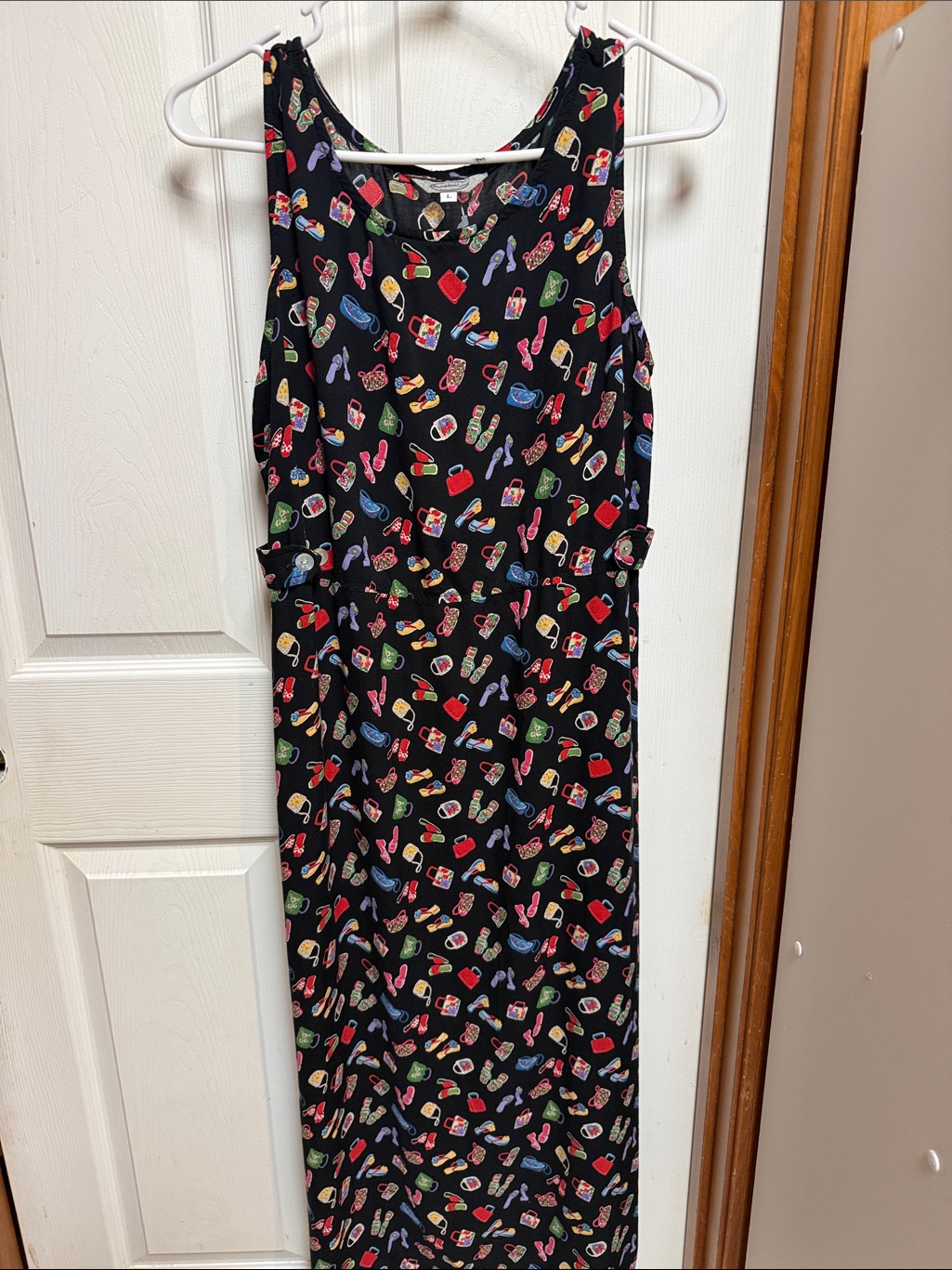 Girls Black Sleeveless Maxi Dress With Colorful Shoe Print